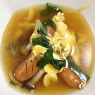 ニラ玉ウインナーの中華スープ！